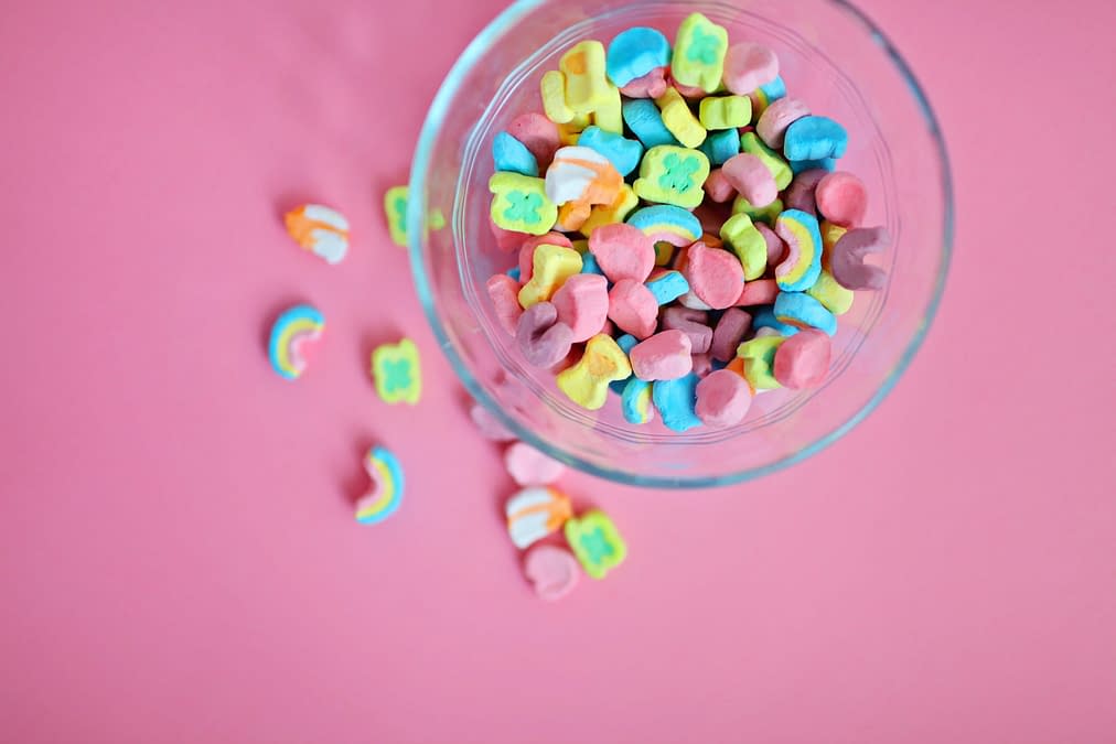 marshmallows against pink background
